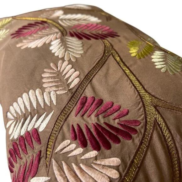 Pier 1 Pillows Embroidered Leaf Lumbar Set of 3 Couch Rectangular Brown Zipper - Picture 8 of 11